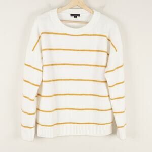 J Crew Alpaca Striped Orange Ivory Cream Crewneck Sweater Womens Sz S